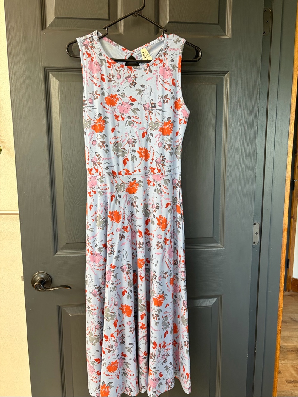 Pact Floral Sleeveless Maxi Dress - Light Blue with Coral Pink Floral